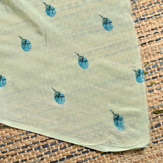 Mint Green Printed Chiffon Saree with Botanical Floral and Bird Digital Print
