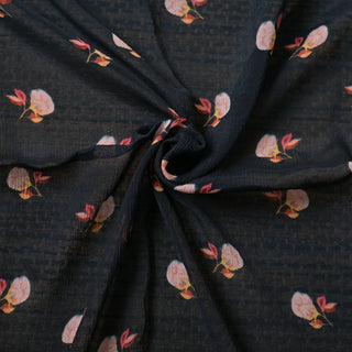 Black Printed Chiffon Saree with Bold Abstract Floral Digital Print