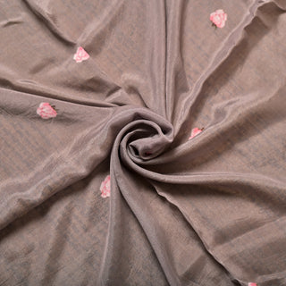 Mauve Printed Chiffon Saree with Floral Digital Print and Cold Shoulder Tie-Up Blouse